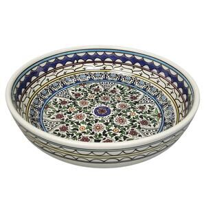 Vintage 80s Jerusalem Armenian Hand-Painted Ceramic Bowl 11.5" Floral Pottery